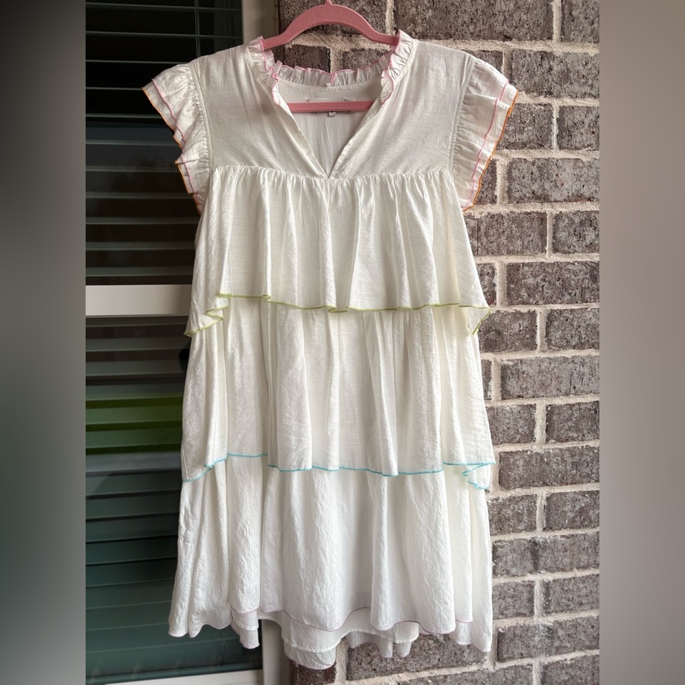 English Factory Colorblock Edge Tiered Ruffle Mini Dress